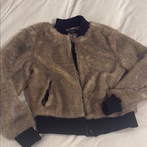 Faux Fur Bomber Jacket - Brown